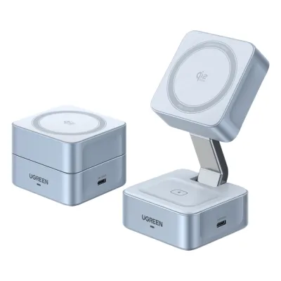 Cargador Inalámbrico Magnético 2 en 1 / 25W Qi2 Certificado / Doble Carga + USB-C 5W / Plegable Portátil / 16 Imanes 7N / Enfriamiento Inteligente