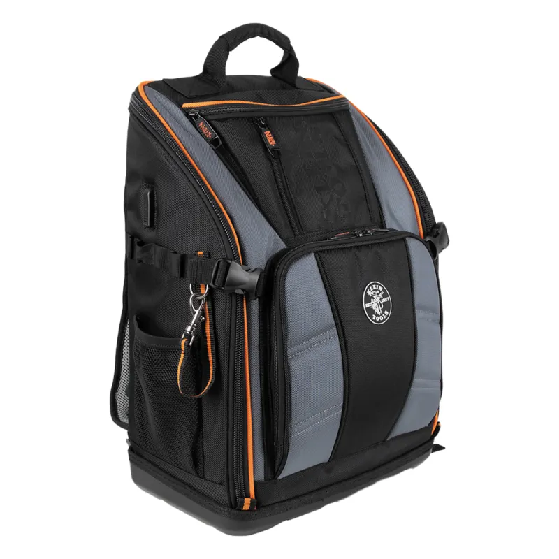 Mochila Profesional para Herramientas / 27 Bolsillos / Acceso Rápido y Estación de Trabajo / Base Moldeada Ancha / Interior Naranja / USB-C / Soporte para Lámpara