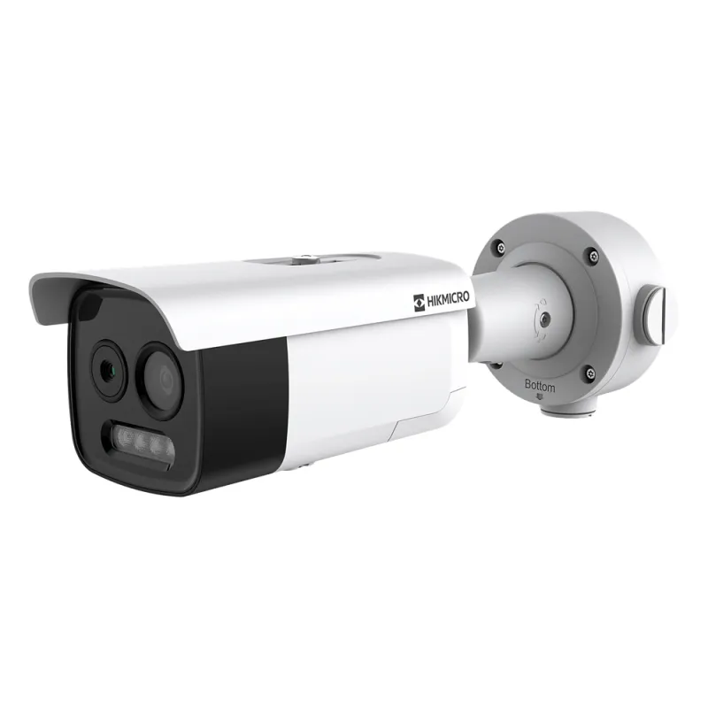 (HIKMICRO) Cámara Bala IP Bi-Espectral / Térmica (256 X 192 / 3.6 mm) + Óptica (5 MP / 4.3 mm) / IA GUANLAN / Rango: -20°C a 650°C / 2°C Tolerancia / Detección de Fuego y Humo / Alarma Visual y Audible / Dual Light
