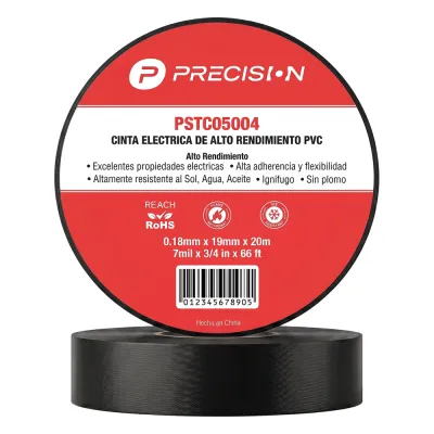 Cinta de aislar de alto rendimiento / Espesor 0.18 mm / Ancho 19 mm / 20 m de Largo / Instalaciones eléctricas y mantenimiento / Color Negro