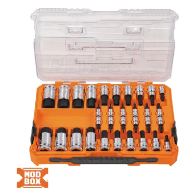 Juego de Dados Moleteados / SAE-Métrico-Hex-Torx® / 32 Piezas / Acabado Moleteado para Mejor Agarre / Marcado en Relieve / Incluye Llaves Cuadradas
