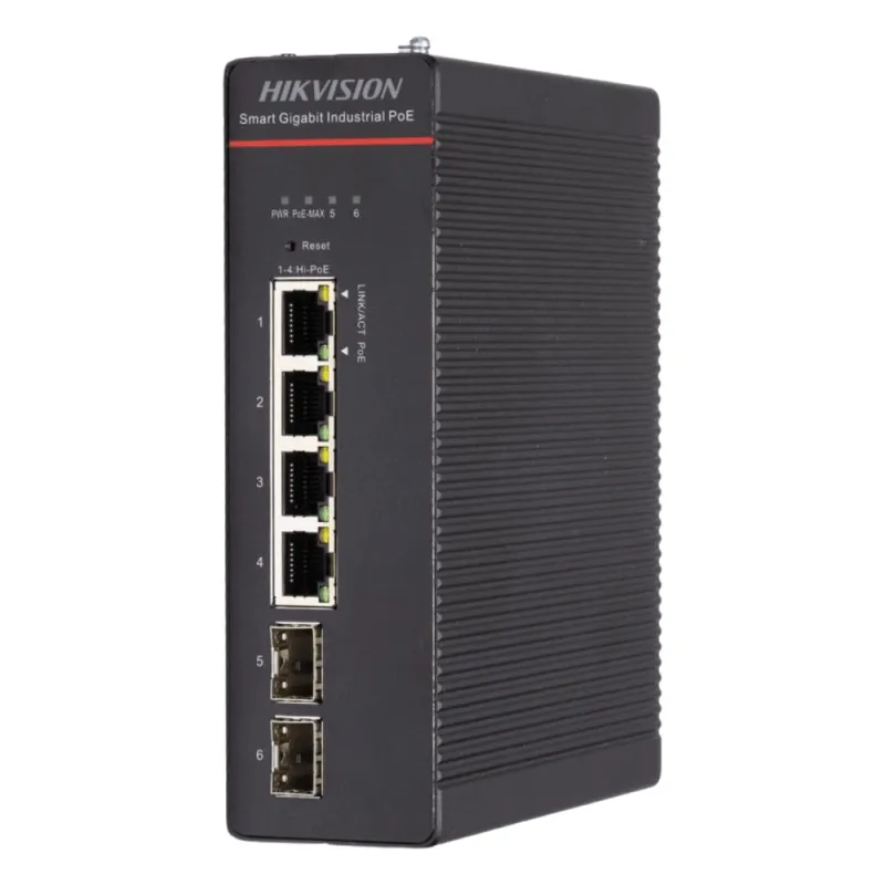 Switch Industrial / Administrable Gigabit / 4 Puertos Gigabit HiPoE (90 W) / 2 Puertos SFP / 300 W Total / 48 a 57 VCD / Ideal para Proyectos / 300 Metros de Distancia