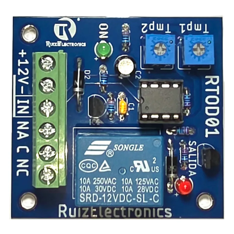 Tarjeta Temporizadora RTOD01 / Retardo 0-60 segundos / Duración 0-60 segundos / Alimentación 12VDC / Salida Relevador NA-NC-C / Indicadores LED