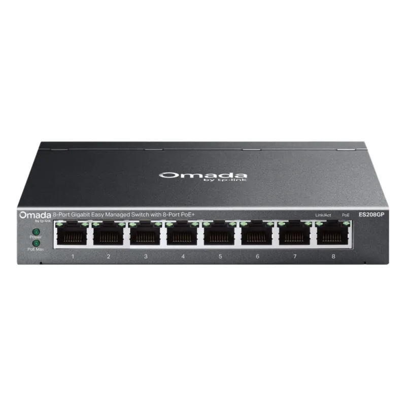 Switch Gigabit Easy Managed 8 Puertos / PoE+ 64W / Cloud Management Omada / 16 Gbps Switching / Fanless / Desktop-Wall Mount