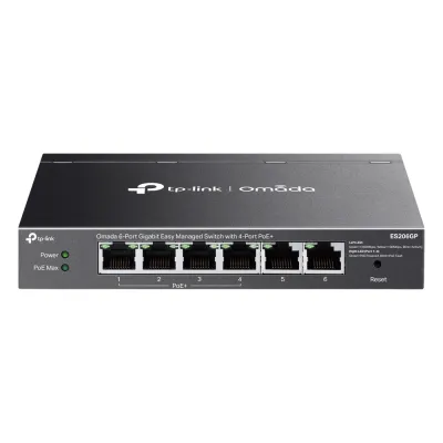 Switch Omada 6 Puertos Gigabit / 4 Puertos PoE+ 65W / Gestión Cloud SDN / Sin Ventiladores / QoS / VLAN / IGMP Snooping / 250 m PoE
