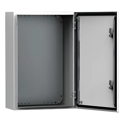 Gabinete de Uso Exterior MAS 600 x 600 x 210 mm NEMA 4/12/13; IP66; IK10 de Acero Dulce 1.5 mm con Platina de Montaje Incluida Color Gris Claro