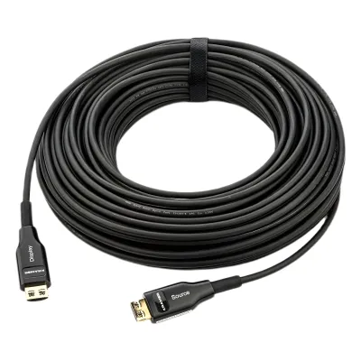 Cable Optico HDMI Híbrido | 4K@60Hz 18 Gbps | 30 m | Fibra OM3 + Cobre | LSHF | Bañado Oro 24K | HDCP 2.2 | HDR | ARC | CEC