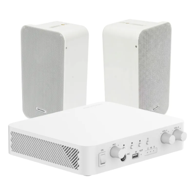 Kit de amplificador con bluetooth | 2 altavoces para pared | Sistema 100V | 2 Canales con Control de volumen Independiente | Música Ambiental