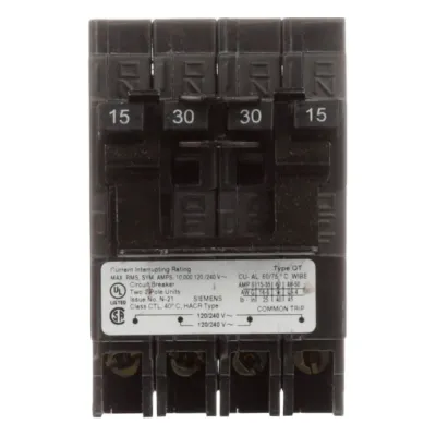 Interruptor automático CUADRUPLEX enchufable tipo QT 2 polos dobles, 30-50 amp