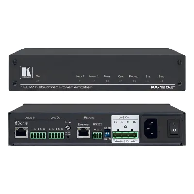 Amplificador de Potencia | 120W | Dante | DSP Integrado | Hi-Z 70V-100V | Lo-Z 4Ω-8Ω | RS-232 | Control IP