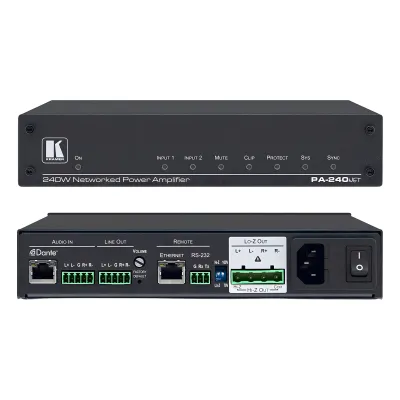 Amplificador de Potencia | 240W | Dante | Hi-Z Lo-Z Seleccionable | DSP Integrado | 32 bits 96 kHz | RS-232 IP Control
