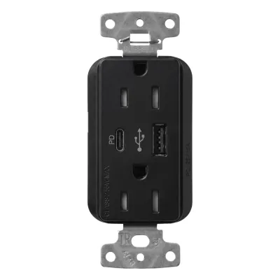Receptáculo con USB Tipo A y C de 15 A 125 V, Power Delivery hasta 55 W, línea Claro acabado satinado Midnight