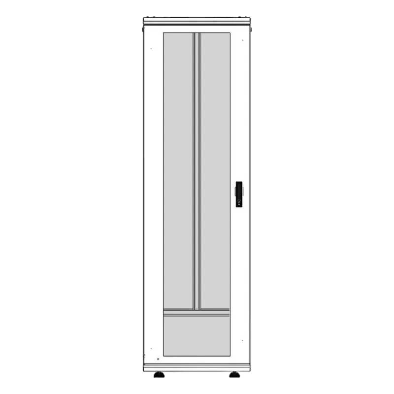 Gabinete Rack 42 Unidades / Piso 19 Pulgadas / Puerta Cristal Templado / Capacidad Carga 1000 Kg / Acero Calibres 16-18-20 / Ventilación Superior / Cerradura Seguridad, Niveladores Incluidos