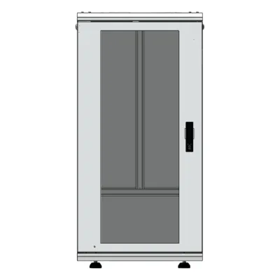 Gabinete Rack 24 Unidades / 19 Pulgadas / Puerta de Cristal / Piso / Acero Calibres 16-18-20 / 750 Kg Carga / 600x605x1190 mm (23.6x23.8x46.9 in) / Vidrio con Cerradura, Niveladores Incluidos