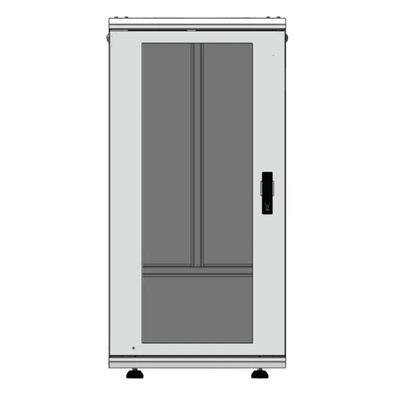 Gabinete Rack 24 Unidades / 19 Pulgadas / Puerta de Cristal / Piso / Acero Calibres 16-18-20 / 750 Kg Carga / 600x605x1190 mm (23.6x23.8x46.9 in) / Vidrio con Cerradura, Niveladores Incluidos