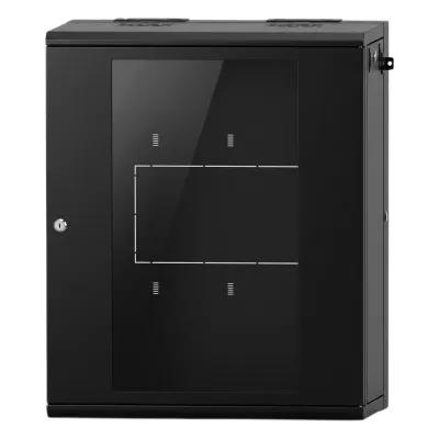 Gabinete Rack / 16 Unidades Rack (UR) / Puerta Cristal Templado / Montaje Pared / Acero Calibres 18-22 / Abatible 120° / Ventilación 120 mm