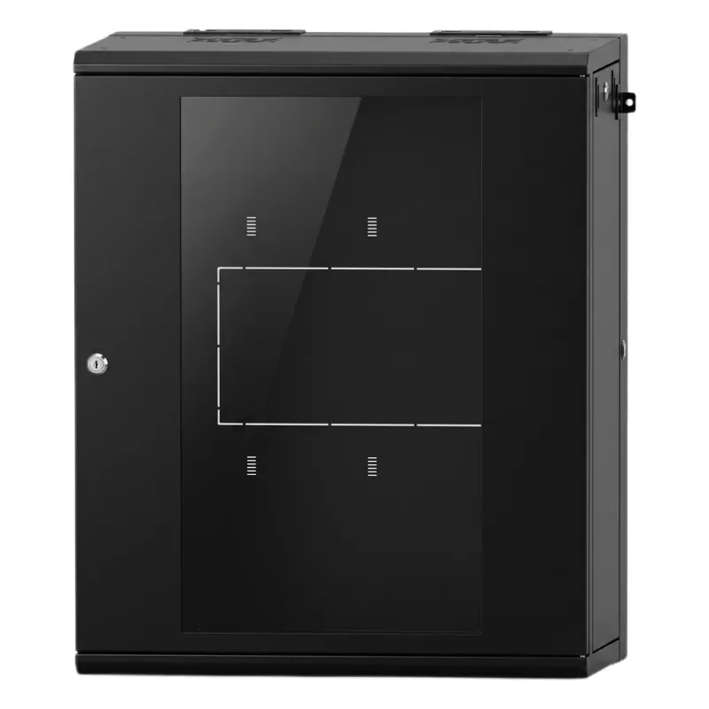 Gabinete Rack / 16 Unidades Rack (UR) / Puerta Cristal Templado / Montaje Pared / Acero Calibres 18-22 / Abatible 120° / Ventilación 120 mm