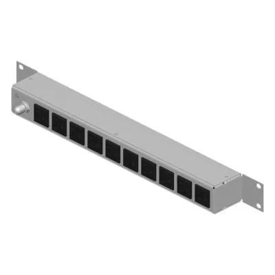 PDU Horizontal / 10 Contactos NEMA 5-15R / Rack 19 in 1UR / 120Vca 15A / Protección con Reestablecedor 15A / Cable 2.5 m (8.2 ft) / Lámina de Acero Rolada en Frío