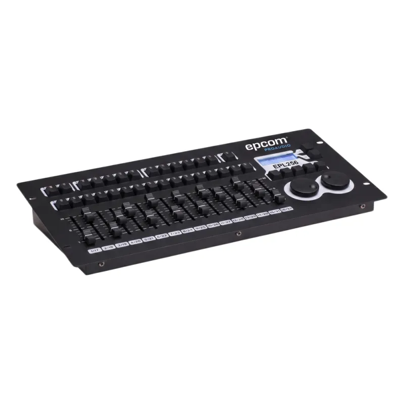 Controlador de Iluminación DMX Profesional / 256 Canales DMX512 / 16 Fixtures Simultáneos / Generador de 135 Shapes Integrados / 80 Playbacks con Control HTP-LTP / 2 Puertos DMX Aislados Ópticamente / Montaje en Rack