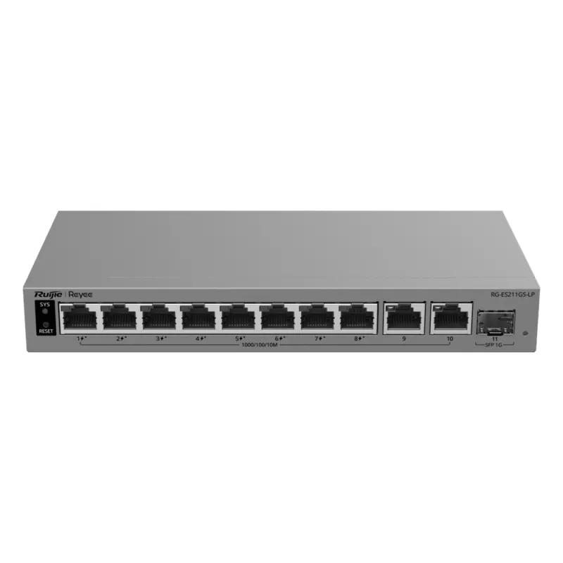 Switch Layer 2 Smart Cloud-Managed / 11 Puertos Gigabit / 8 Puertos PoE+ IEEE 802.3af/at 70 W / 1 Puerto SFP Uplink / Protección 6 kV / Gabinete Metálico Fanless / Gestión Cloud de por Vida / Modo CCTV de Un Clic