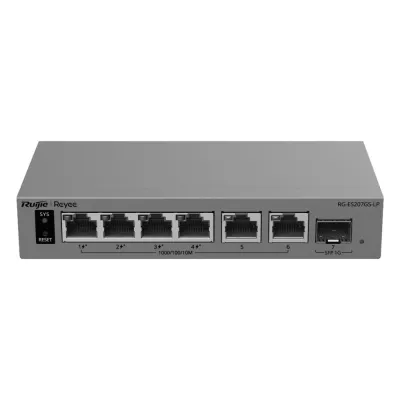 Switch Gigabit Smart Cloud Managed PoE+ / 7 Puertos (4 PoE+ 40 W) / 1 SFP Gigabit / Capa 2 / Gestión Cloud / Modo CCTV / Protección 6 kV / Fanless / Gabinete Metálico