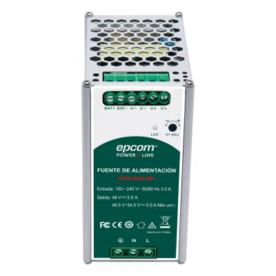 Fuente de Alimentación Industrial | Tipo DIN RIEL | 48 VCC | 5 A | Capacidad de baterías de respaldo