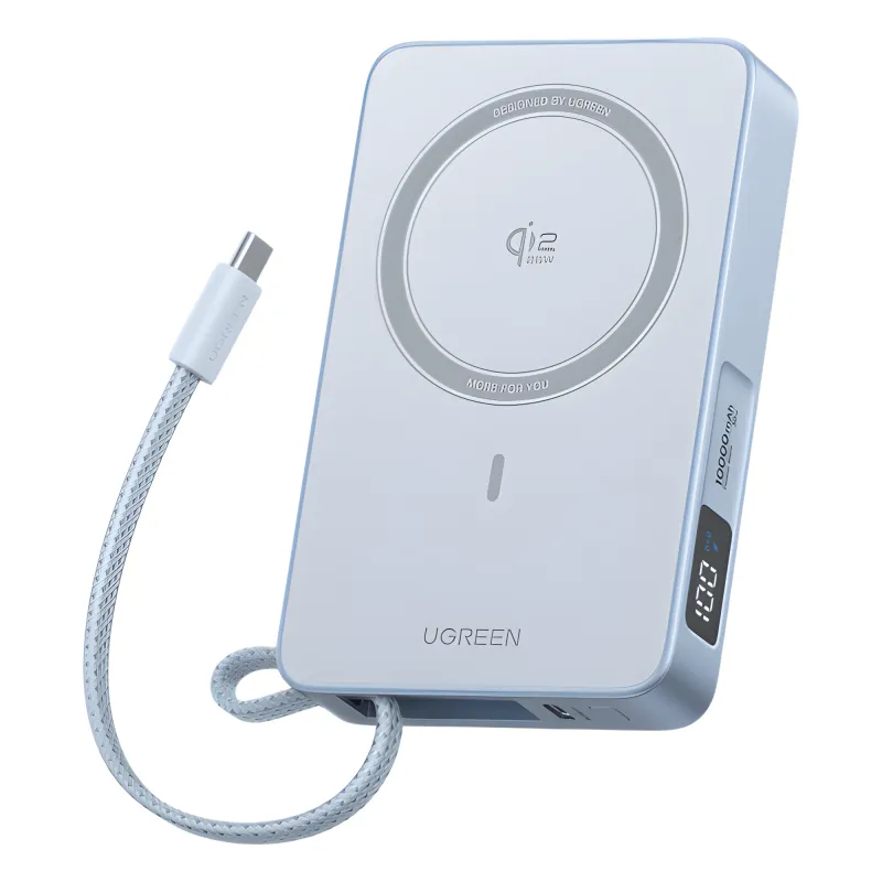 Powerbank Magnético Inalámbrico / 10000 mAh 36 Wh / 30W USB-C PD3.0/PPS/UFCS + Cable Integrado 60W / Carga Inalámbrica 25W Qi2.2 MPP / Magnético 8N / Pantalla LED / 254 g