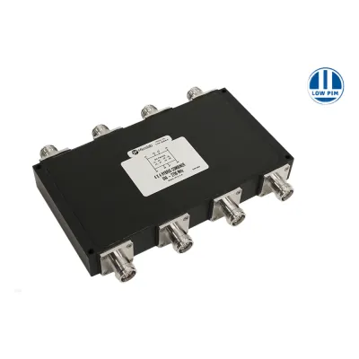 Combinador Híbrido 4x4 Wideband / 617-2700 MHz / 150W por Entrada / Aislamiento 23 dB / Bajo PIM -161 dBc / IP68 Exterior / Conectores 4.3-10