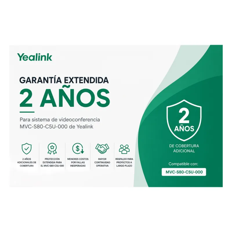 Garantia Extendida de 2 Años para Sistemas de Videoconferencia MVC-S80-C5U-000 de Yealink