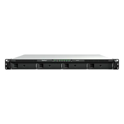 NAS Rackmount 4 Bahías / 1U 44 mm (1.73 in) / AMD Ryzen V1500B 4 Núcleos 2.2 GHz / 4GB DDR4 ECC SODIMM / 4x 1GbE RJ45 / PCIe 3.0 x8 / Escalable a 8 Bahías con RX426 / DSM / Storage Tiering