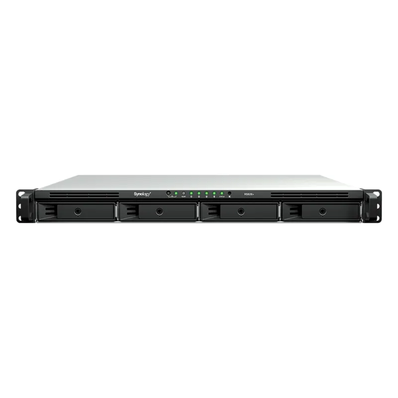 NAS Rackmount 4 Bahías / 1U 44 mm (1.73 in) / AMD Ryzen V1500B 4 Núcleos 2.2 GHz / 4GB DDR4 ECC SODIMM / 4x 1GbE RJ45 / PCIe 3.0 x8 / Escalable a 8 Bahías con RX426 / DSM / Storage Tiering