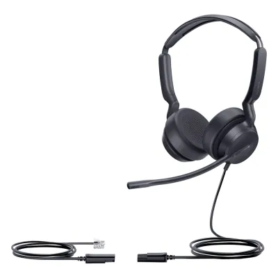Diadema Analógica Alámbrica YHS36 E2 Dual de Yealink Over-the-Head con Micrófono Antiruido Conexión QD a RJ9 y Protección Auditiva ActiveProtection