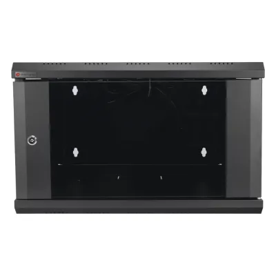 Gabinete de Pared Desarmado / 6U / 19 Pulgadas / 600 x 550 x 382 mm / Cristal Templado 5 mm / Carga Estática 60 kg / Acero SPCC RAL 9004 / IP20 Interior / RoHS