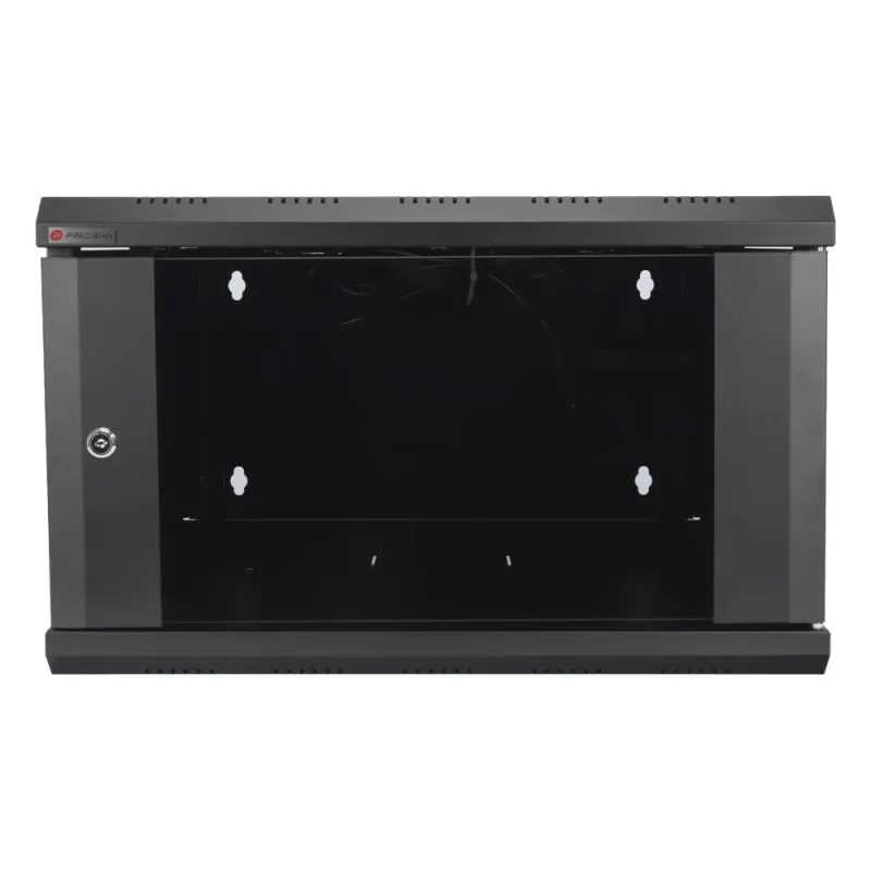 Gabinete de Pared Desarmado / 6U / 19 Pulgadas / 600 x 550 x 382 mm / Cristal Templado 5 mm / Carga Estática 60 kg / Acero SPCC RAL 9004 / IP20 Interior / RoHS