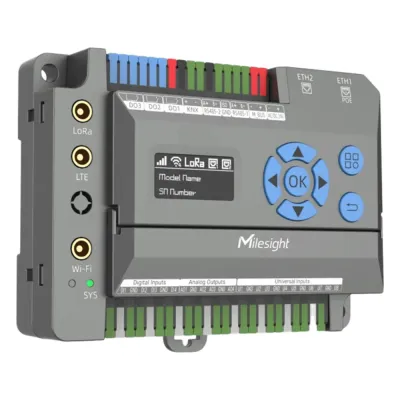 Gateway IoT LoRaWAN para Automatización de Edificios / Quad-Core 1.5 GHz / 8 Canales LoRaWAN / 2,000 Dispositivos / Edge Computing / 4G LTE / KNX + BACnet + Modbus / RS485 + M-Bus