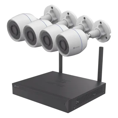 Kit de cámaras Wi-Fi / Incluye 1 NVR 4 canales / 4 Cámaras Bala 2 Megapixel / Para Uso en Exterior IP67 / Vision Nocturna a Color