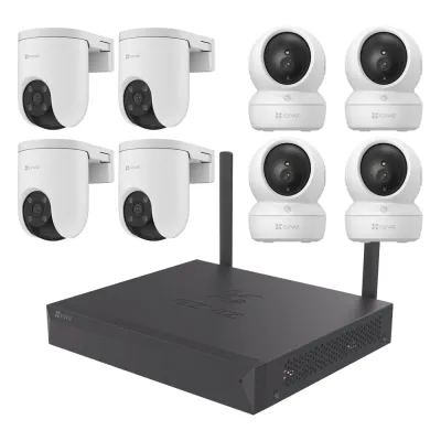 Kit de cámaras Wi-Fi / 3 Megapixel / Incluye 8 Cámaras (4 camaras Para Interior y 4 Cámaras Para Exterior) / 1 NVR WI-FI 8 Canales / Vision Nocturna a Color / Detección de Humanos