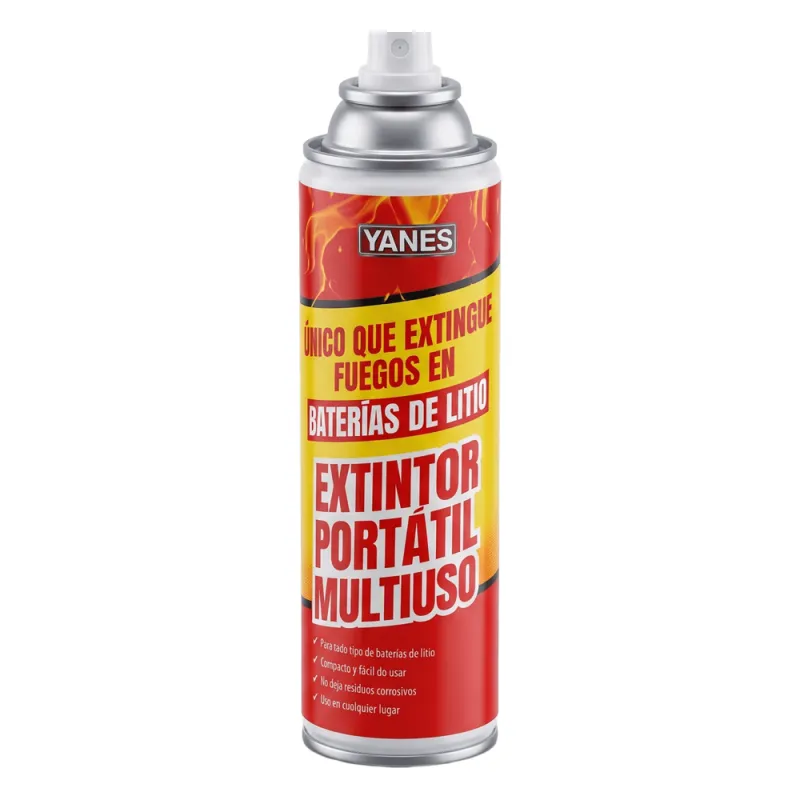 Extintor Portátil en Aerosol, fuegos clase A, K y baterías de iones de litio (Li).