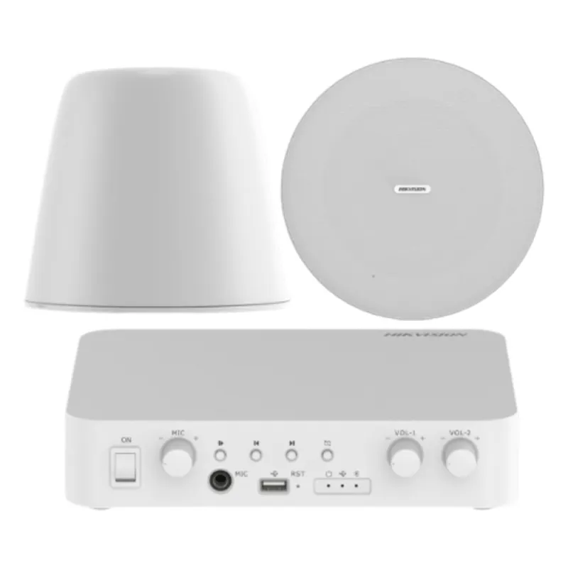 Kit de amplificador compatible con Spotify | Bluetooth | 2 Altavoces Colgantes | sistema 100v | 2 canales con control de volumen independiente | música ambiental