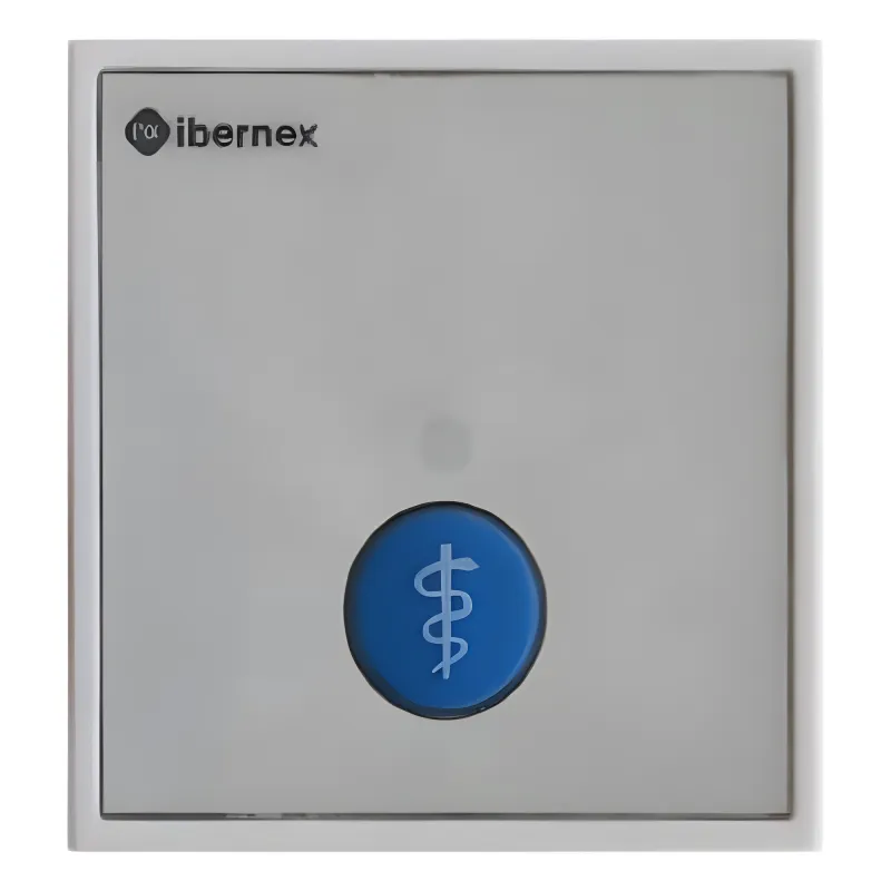 Módulo de Botón para Empotrar / 1 Tecla Iluminada con Realimentación Táctil y Audible / Lector RFID 125KHz Integrado / Comunicación RS485 / Señalización Luminosa de Estado de Alarma y Presencia Médic