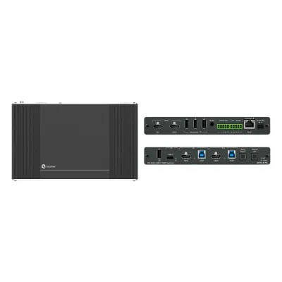 Auto-Switcher | 1 USB-C + 2 HDMI/USB Inputs | HDMI Output | USB 3.2 Switching | 4K@60Hz | HDCP 2.3 | PoE | MegaTOOLS Enclosure