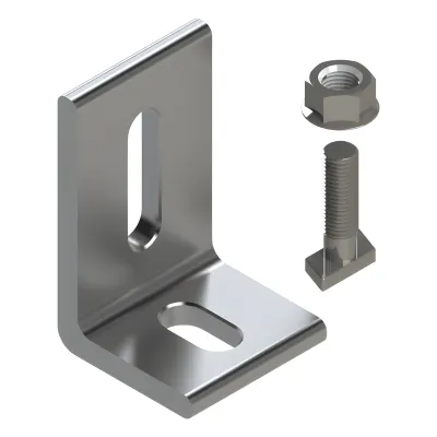 Herraje en L / L Foot / Fijación al Suelo / Aluminio Serie 6000 / Acero Inoxidable / Compatible con N Rail 4.72 / Techos Planos e Inclinados