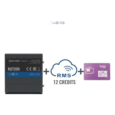 Router Teltonika LTE/4G RUT200 + 12 creditos RMS + SIM de YOBI de 1GB por Mes durante un año de servicio (solo datos)