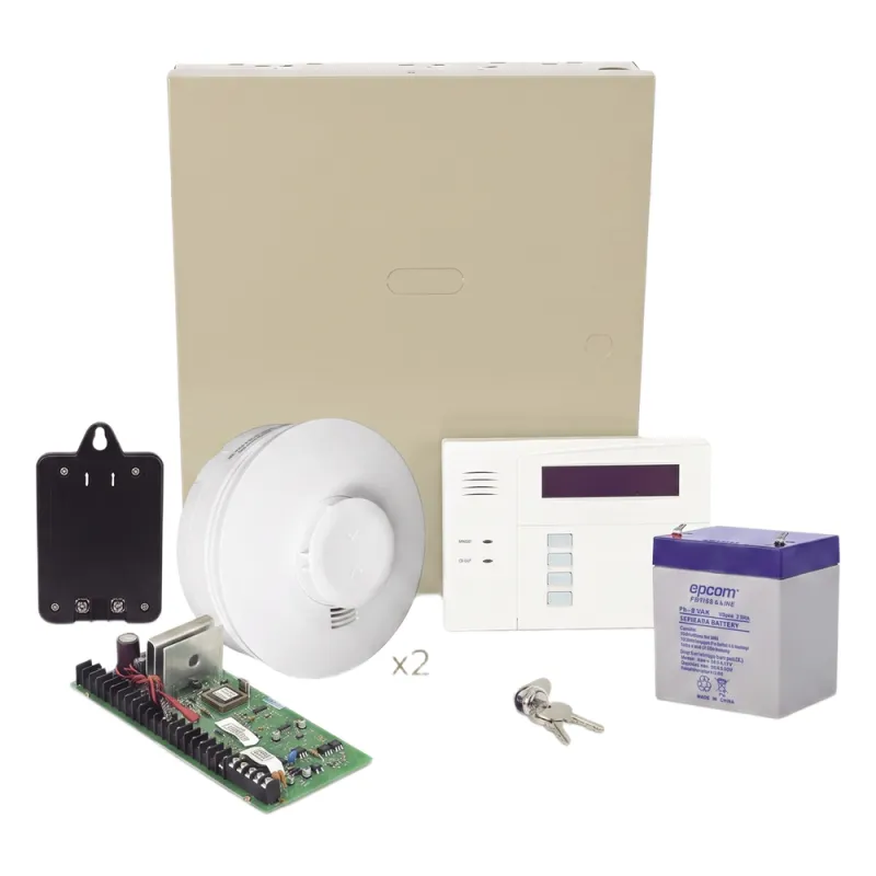 Kit de panel de intrusión de 48 zonas con 2 detectores de humo inalámbricos incluidos, 3 particiones y carga/descarga por Internet