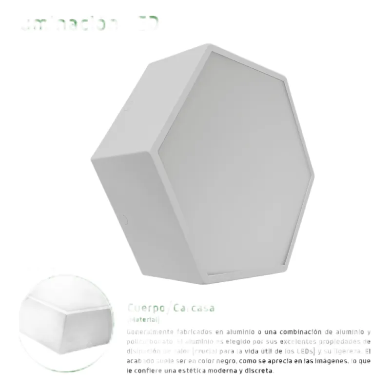 Lampara LED Poligonal de 18 W / 1 800 lm / 127-265V~50/60Hz / Acabado Blanco Mate / Angulo de Luz 140° / Dimensiones 230 x 80 mm (Largo y Alto) / Sobreponer /Luz Fría 6 500 K