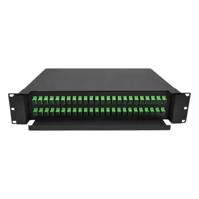 Distribuidor de Fibra Óptica (ODF) para 48 Empalmes, con 48 Acopladores SC/APC y 48 Pigtails SC/APC, para Rack de 19, 2 UR