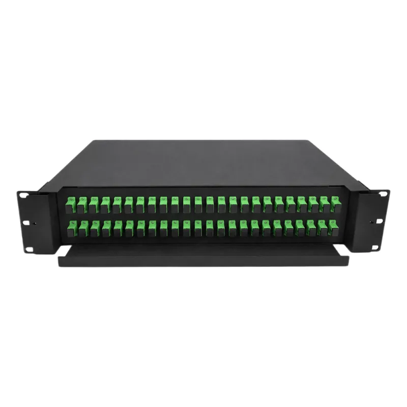 Distribuidor de Fibra Óptica (ODF) para 48 Empalmes, con 48 Acopladores SC/APC y 48 Pigtails SC/APC, para Rack de 19, 2 UR