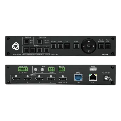Matrix HDMI 4x2 con Escalado Integrado | Multi-Ventana | 4K@60Hz 4:4:4 | HDBT y HDMI | HDCP 2.3 | Conmutación Sin Corte | PiP-PoP | Control Web