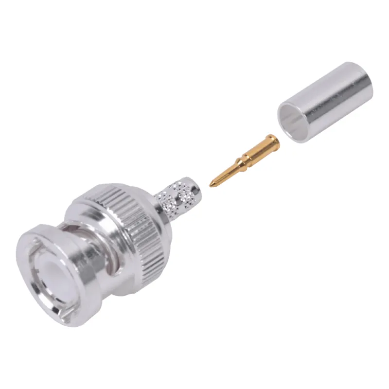 Conector BNC Macho de Anillo Plegable para Cable LP-142, LP-195, LMR-195, RG-58/U, RG-142/U, Plata/Oro/Teflón.