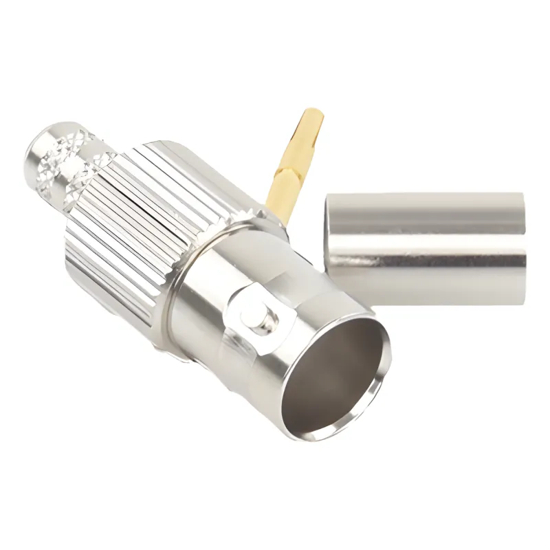 Conector BNC Hembra, 75 Ohm, Anillo Plegable, para RG-59/U, Níquel/ Oro/ Delrin.